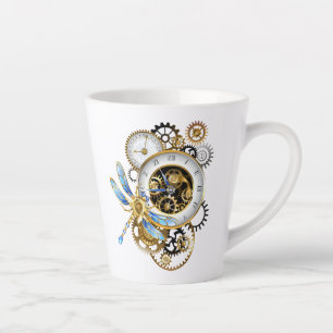 Steampunk Clock with Mechanical Dragonfly Latte Mug