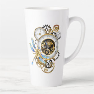 Steampunk Clock with Mechanical Dragonfly Latte Mug