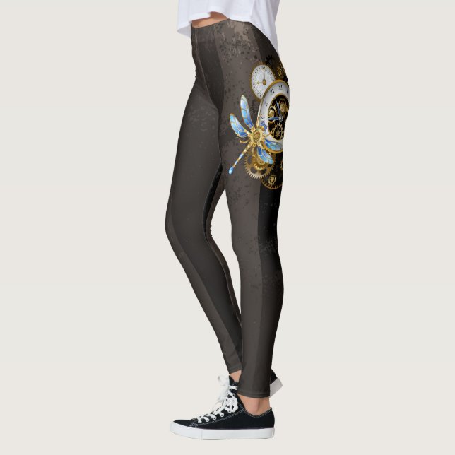 Steampunk Clock with Mechanical Dragonfly Leggings (Left)