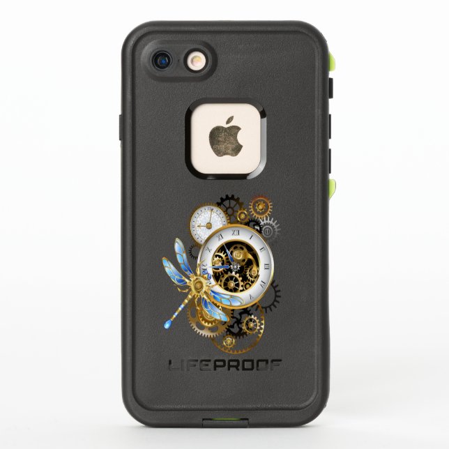 Steampunk Clock with Mechanical Dragonfly LifeProof iPhone Case (Back)