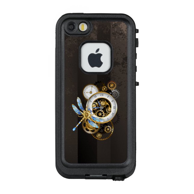Steampunk Clock with Mechanical Dragonfly LifeProof iPhone Case (Back)