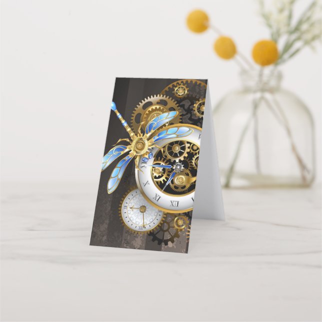 Steampunk Clock with Mechanical Dragonfly Loyalty Card (Back)