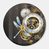 Steampunk Clock with Mechanical Dragonfly