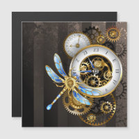 Steampunk Clock with Mechanical Dragonfly