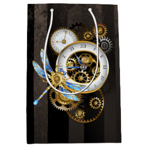 Steampunk Clock with Mechanical Dragonfly Medium Gift Bag
