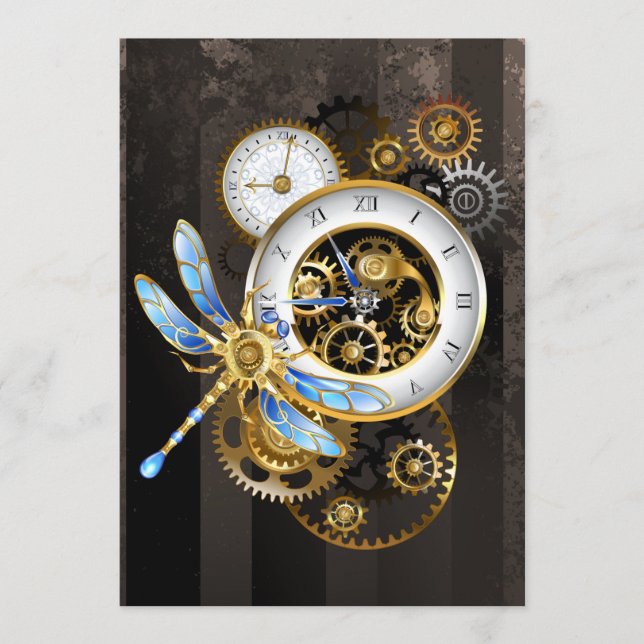 Steampunk Clock with Mechanical Dragonfly Menu (Front)