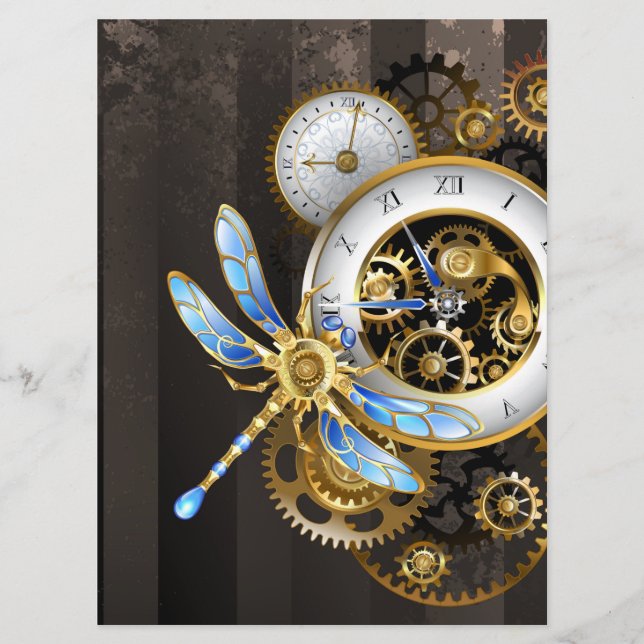 Steampunk Clock with Mechanical Dragonfly Menu (Front)