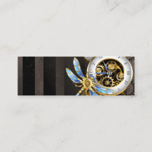 Steampunk Clock with Mechanical Dragonfly Mini Business Card
