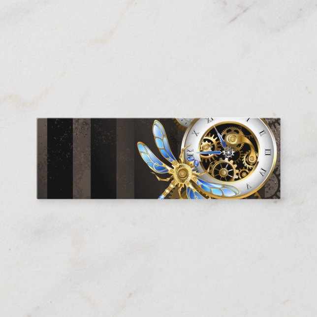 Steampunk Clock with Mechanical Dragonfly Mini Business Card (Front)