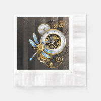 Steampunk Clock with Mechanical Dragonfly
