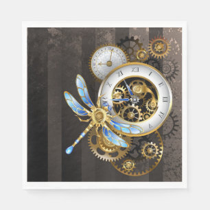 Steampunk Clock with Mechanical Dragonfly Napkin