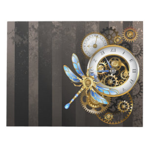 Steampunk Clock with Mechanical Dragonfly Notepad