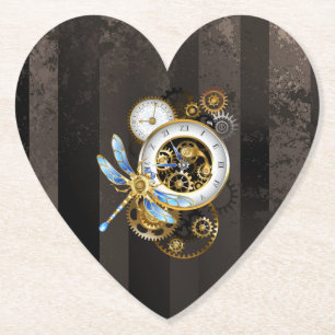 Steampunk Clock with Mechanical Dragonfly Paper Coaster