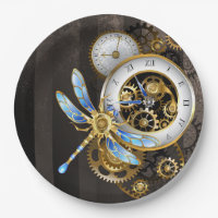 Steampunk Clock with Mechanical Dragonfly