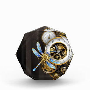 Steampunk Clock with Mechanical Dragonfly Photo Block