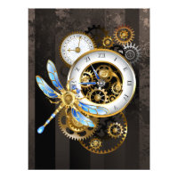 Steampunk Clock with Mechanical Dragonfly