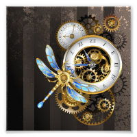 Steampunk Clock with Mechanical Dragonfly