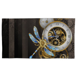 Steampunk Clock with Mechanical Dragonfly Pillowcase