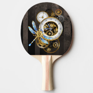 Steampunk Clock with Mechanical Dragonfly Ping Pong Paddle