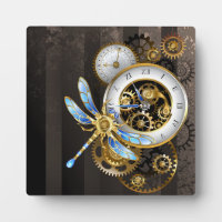 Steampunk Clock with Mechanical Dragonfly