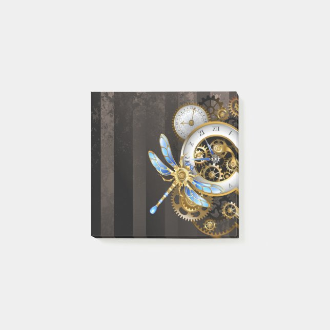 Steampunk Clock with Mechanical Dragonfly Post-it Notes (Front)