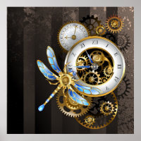 Steampunk Clock with Mechanical Dragonfly