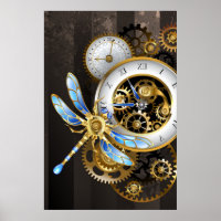 Steampunk Clock with Mechanical Dragonfly