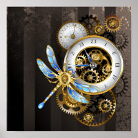 Steampunk Clock with Mechanical Dragonfly