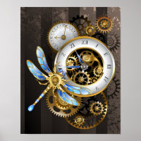 Steampunk Clock with Mechanical Dragonfly