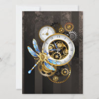 Steampunk Clock with Mechanical Dragonfly