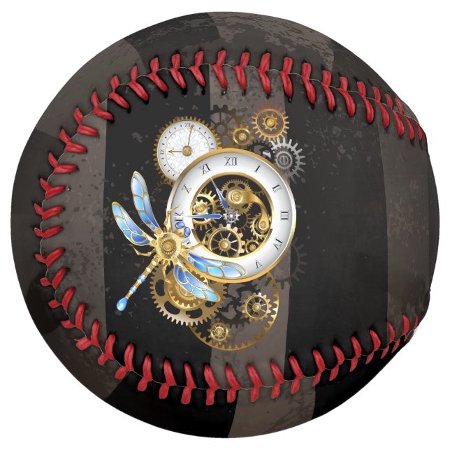 Steampunk Clock with Mechanical Dragonfly Softball (Front Left)