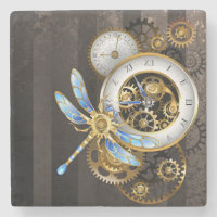 Steampunk Clock with Mechanical Dragonfly