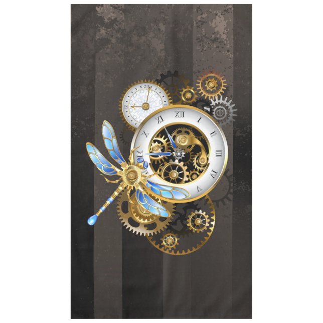 Steampunk Clock with Mechanical Dragonfly Tablecloth (Front)