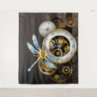 Steampunk Clock with Mechanical Dragonfly