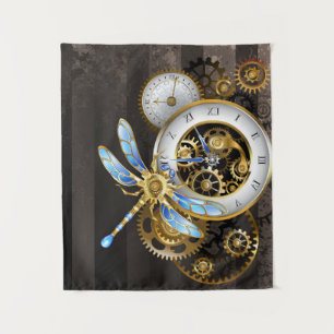 Steampunk Clock with Mechanical Dragonfly Tapestry
