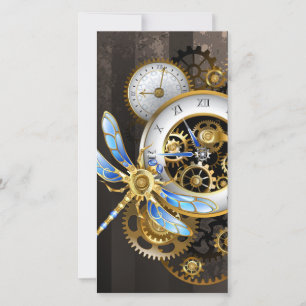 Steampunk Clock with Mechanical Dragonfly Thank You Card