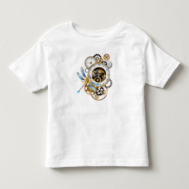 Steampunk Clock with Mechanical Dragonfly Toddler T-Shirt (Front)