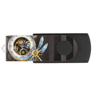 Steampunk Clock with Mechanical Dragonfly USB Flash Drive
