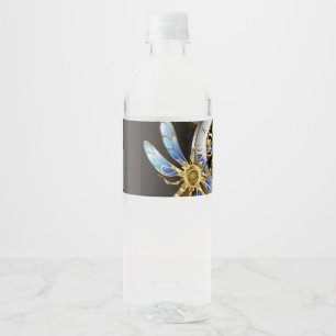 Steampunk Clock with Mechanical Dragonfly Water Bottle Label