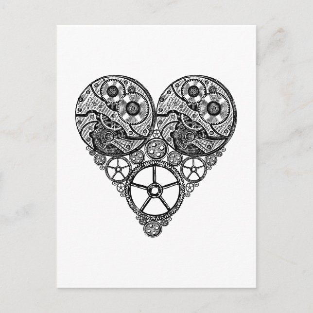 Steampunk  Clock Works and Gear Heart Postcard (Front)
