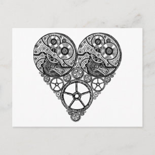 Steampunk  Clock Works and Gear Heart Postcard