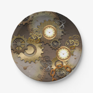 Steampunk, clocks and gears paper plate