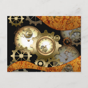 Steampunk, clocks and gears postcard