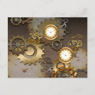 Steampunk, clocks and gears postcard
