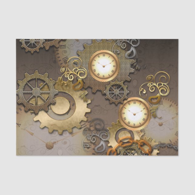Steampunk, clocks and gears tissue paper (Front)