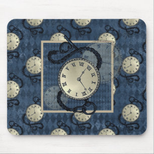 Steampunk clocks & blue diamond mouse mat