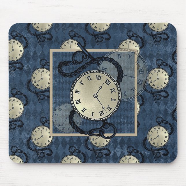 Steampunk clocks & blue diamond  mouse mat (Front)
