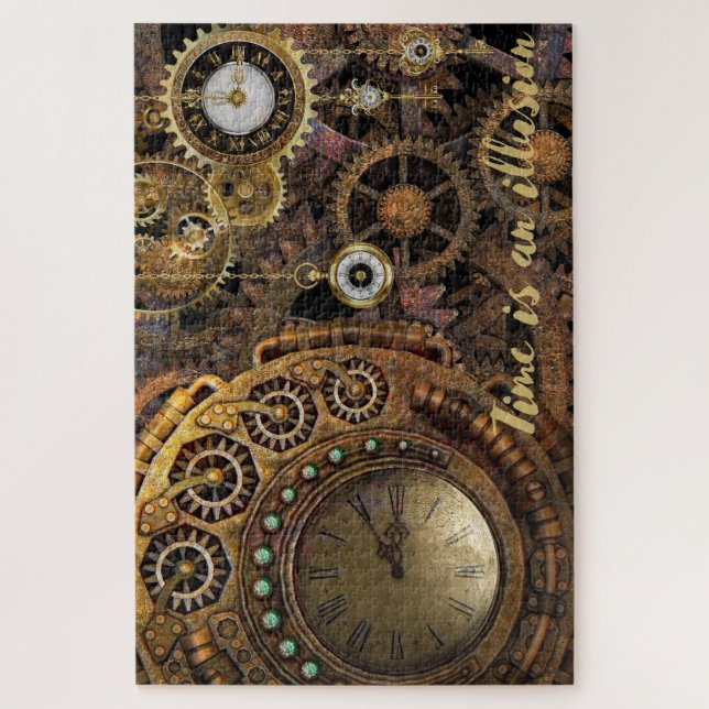 Steampunk Clocks "Time Is an Illusion" Jigsaw Puzzle (Vertical)