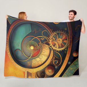 Steampunk Clockwork Abstract Design Fleece Blanket