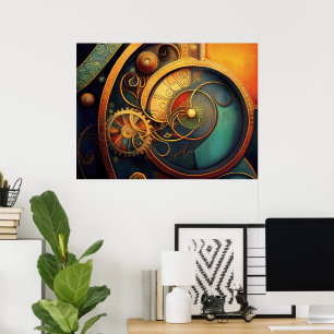 Steampunk Clockwork Abstract Design Poster